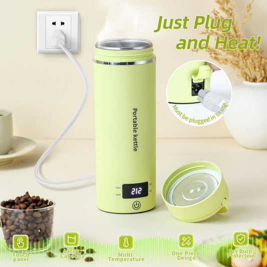 Travel Electric Kettle Portable Mini Kettle,Small Hot Water Boiler with 4 Temperature Settings,304 Stainless Steel,Fast Boiling Water with Auto Shut-Off and Boil Dry Protection,400ml (Green, 400ML)