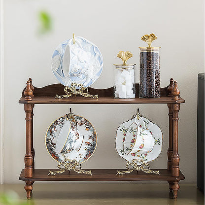 1Pcs Brass Teacup and Saucer Display Stand,Teacup Holder Stand for Display,Antique Coffee Cup Mug Holder for one Cup, Gold. (Small)