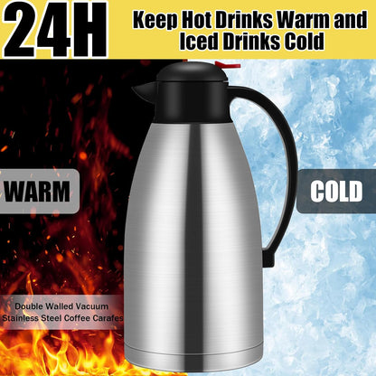 Nuogo 2 Pcs 102 oz Thermal Coffee Carafe Insulated Stainless Steel Carafe Double Walled Vacuum Coffee Thermal Pot with Brush for Home Office Use Keep 24 Hours Hot Water Tea(Silver)