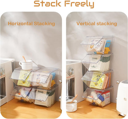 Tea Bag Organizer Coffee Pod Holder K Cup Holder, Stackable Acrylic Desk Organizer Box with Lid, 4 Pack