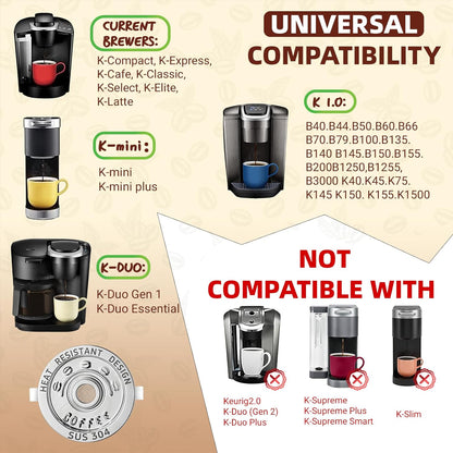 3 Pack Reusable K Cups Coffee Pods for Keurig 1.0: Stainless Steel Refillable K Cups - Reusable Coffee Filters for Keurig Coffee Machine, SUS 304‌, BPA-Free, Heat Resistant Handles, Scoop