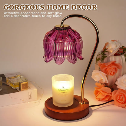 Purple Candle Warmer Lamp with Timer, Electric Candle Warmer, Women Birthday Christmas Gift, Flower Wax Warmer for Yankee Candle Lovers, Vintage Melt Lamp for House Warming Gifts for Mom, Friend
