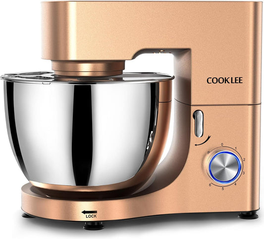 COOKLEE Stand Mixer, 9.5 Qt. 660W Electric Kitchen Mixer with Dishwasher-Safe Dough Hooks, Flat Beaters, Wire Whip & Pouring Shield Attachments for Most Home Cooks, Champagne