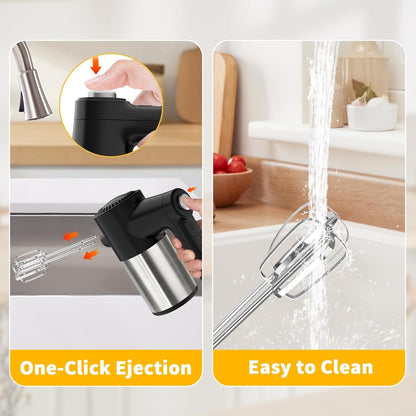 Cordless Hand Mixer, Digital Display 7 Speed Rechargeable Electric Mixer Handheld with 6 Stainless Steel Attachments Whisks Beaters Dough Hooks & Storage Base, Kitchen Blender for Baking, Eggs, Cakes