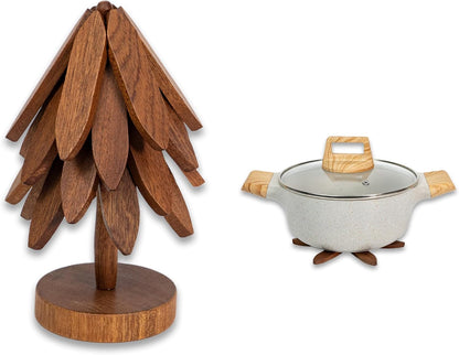 Yuoyar Trivets, Wooden Tree-Shaped Sapeli Wood Drink Trivets Set for Coffee Table, Kitchen Table Decor