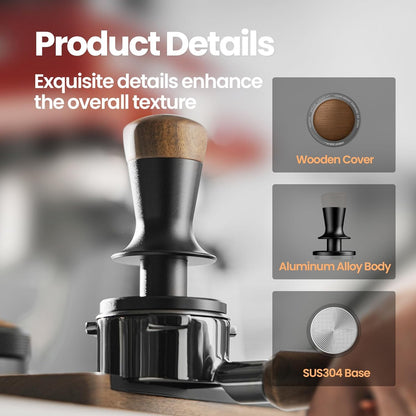 MHW-3BOMBER 54mm Espresso Tamper, Double Spring Loaded Tamper, Self Leveling without Tilting, 53mm Coffee Tamper with Wood Cover, 53.35mm Ripple Base, T7127