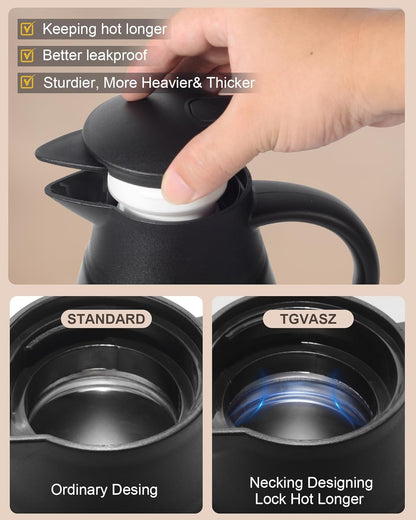 70oz Thermal Coffee Carafe for keeping hot,Updated Carafes for hot liquid, Stainless Steel Insulated Thermal Pot for Coffee, Hot Water,Keep Hot 12 Hours (Black 2.1 L)