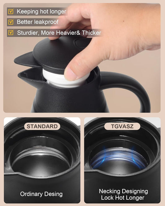70Oz Thermal Coffee Carafe for keeping hot, Airpot Insulated Carafe Stainless Steel Thermal Pot for Coffee, (black+silver)