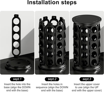 CEHNCEH Coffee Pod Carousel Organizer: Compatible with 40 Keurig K-Cup Pods, Large Compacity Coffee Capsule Holder, NEW Modern Design, Home or Office Kitchen Counter Organizer(Black)