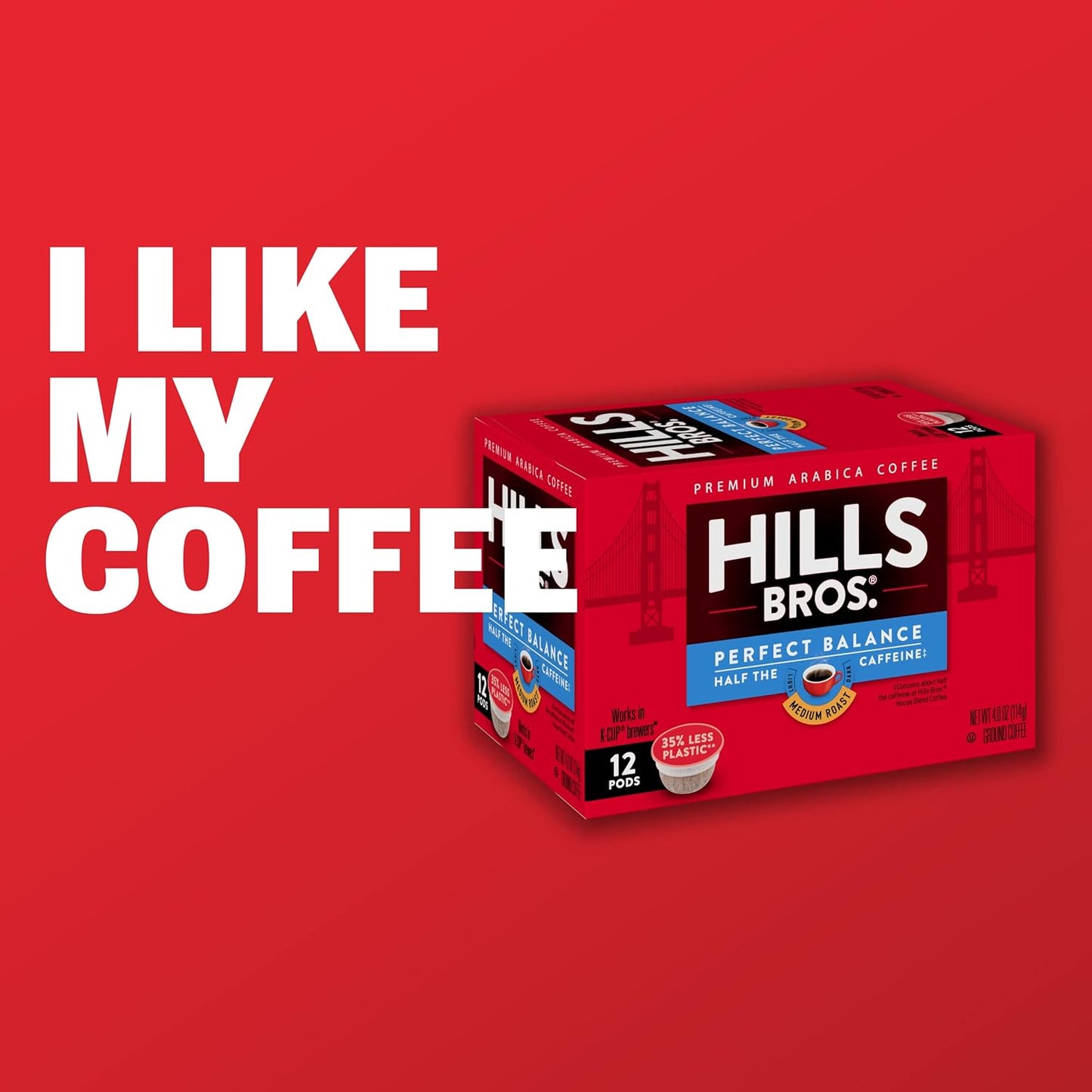 Hills Bros Single Serve Coffee Pods, 100% Colombian Ground Coffee, Medium Roast, 12 Count – Keurig Compatible, Roasted 100% Arabica Beans, Smooth Balanced Flavor