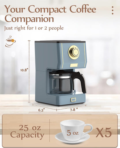 Amaste Coffee Maker, 5 Cup Coffee Pot with Three Brewing Modes, Retro Coffee Maker with Glass Carafe & Reusable Coffee Filter, Drip Coffee Maker Ideal for Home or Office, Keep Warm, Ash Blue
