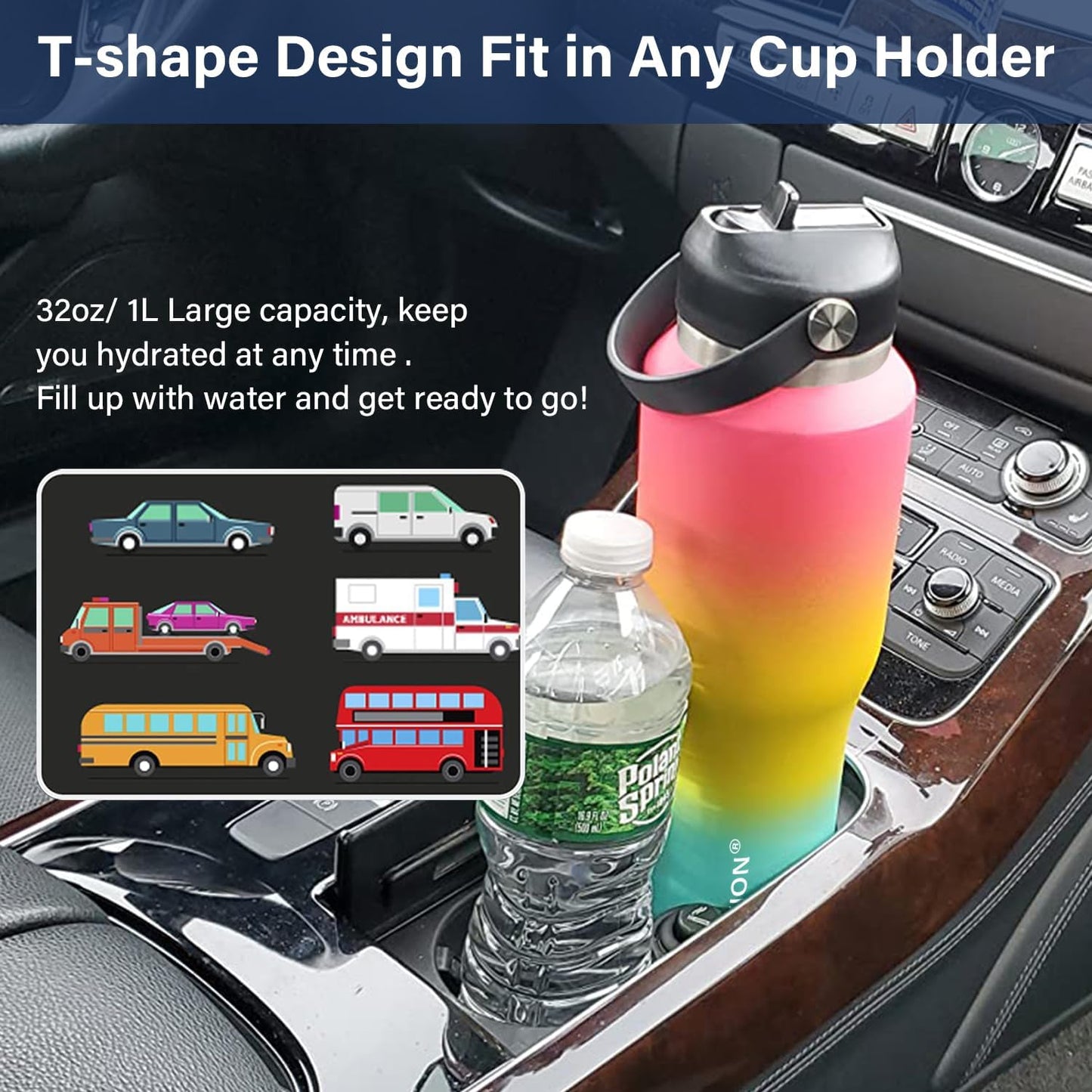 HYDROWION Stainless Steel Water Bottle, 32oz Wide Mouth Double Wall Vacuum Insulated Water Bottle with Straw Lid, Spout Lid and Flex Cap, Leakproof,Fit in Any Car Cup Holder, Red&Yellow&Blue