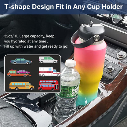 40 oz Insulated Water Bottle with Straw fit in Car Cup Holder(Cold 48 hrs, Hot 24 hrs) Drinking Bottle with Straw Lid, Spout Lid and Flex Cap Leakproof Travel Thermo Mug，Mint - Pink - Purple