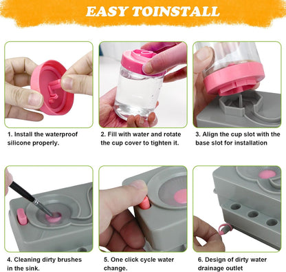 Brush Rinser Set Paint Cleaning Tools Makeup Brush Cleaner Machine, Paint Brush Cleaner Brush Rinser Running Water Circulation Paint Brush Cleaner (Grey Pink)