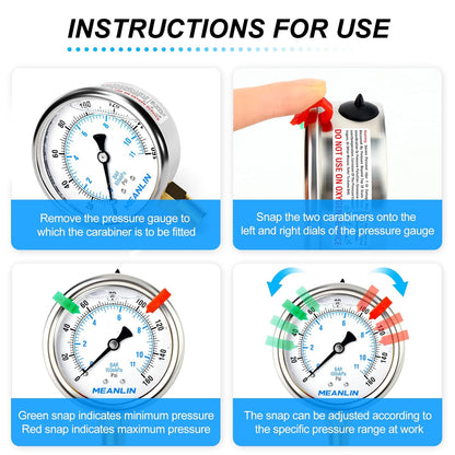 MEANLIN MEASURE 0~160Psi Liquid Filled Pressure Gauge 1/4" NPT 2.5" FACE DIAL Stainless Steel Glycerin Filled WOG Water Oil Air Lower Mount (with 2PCS Snaps)