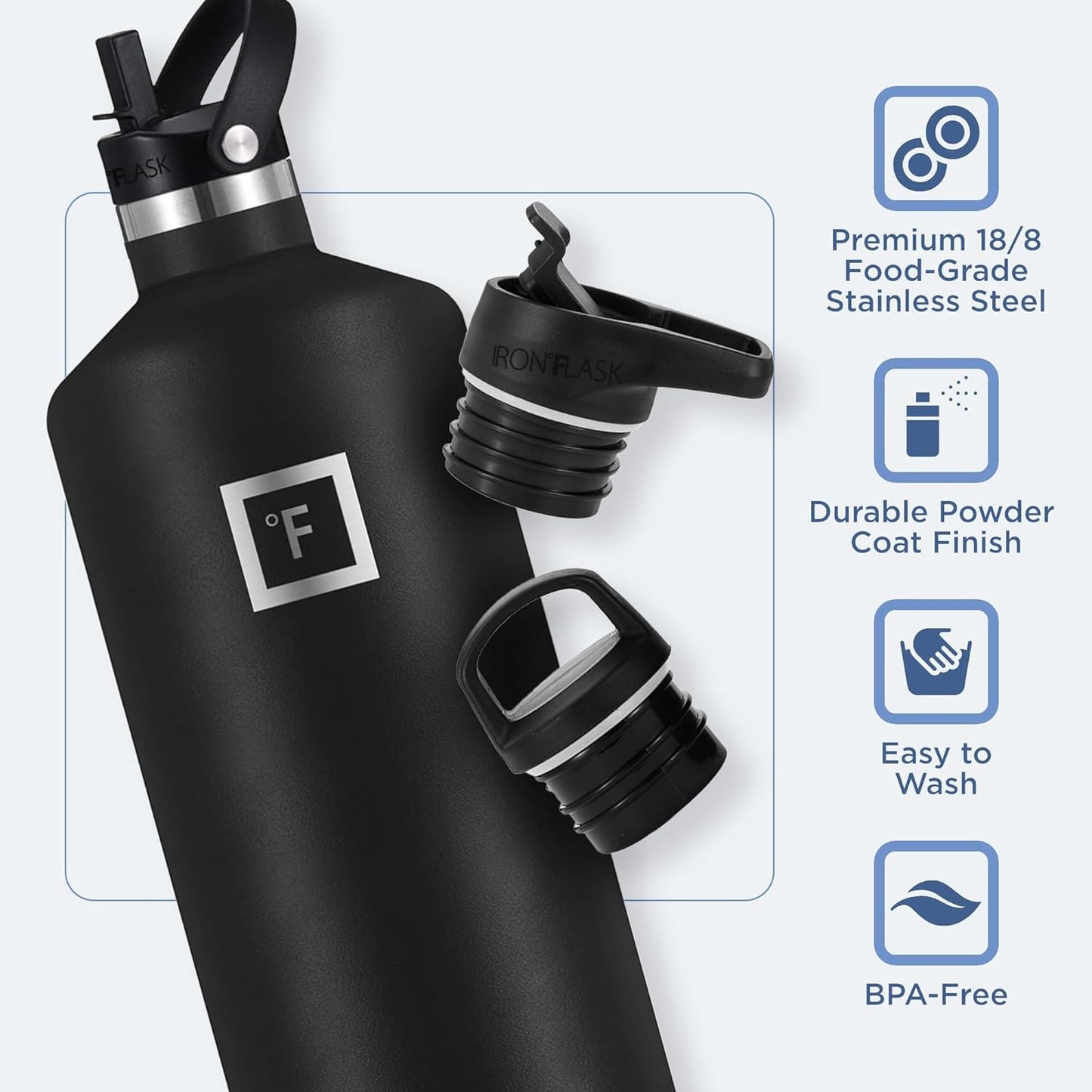 IRON °FLASK Camping & Hiking Hydration Canteens - 3 Lids (Narrow Straw Lid) Leak Proof Vacuum Insulated Stainless Steel - Hot & Cold Double Walled Sports Water Bottle - Blue Waves, 64 Oz