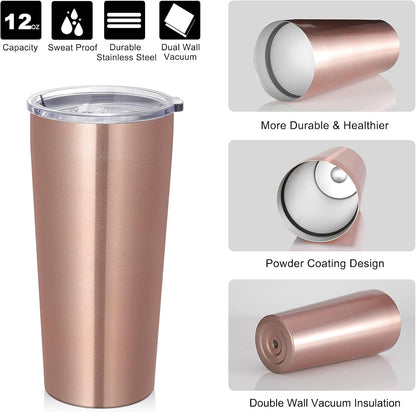 VEGOND 20oz Tumbler Bulk with Lid and Straw 12 Pack, Stainless Steel Vacuum Insulated Tumbler, Double Wall Coffee Cup Travel Mug, Rose Gold