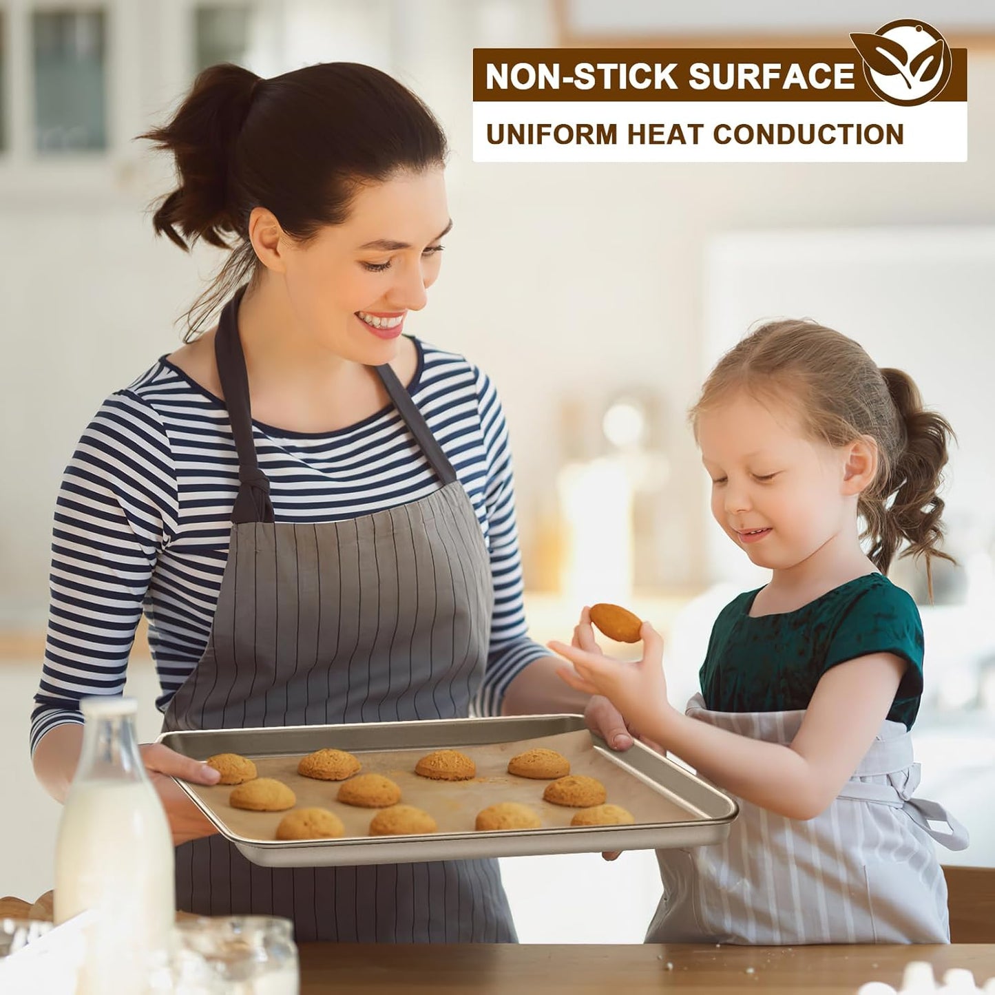 Baking Sheet Pan Set of 2, Wildone Commercial Cookie Sheets for Baking, Nonstick Carbon Steel Jelly Roll Pan Oven Tray 15x10 Inch, Heavy Duty & Easy Clean