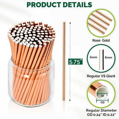 Rose Gold Paper Cocktail Straws, 5.75 inch, 500 counts, Disposable Short Small Drinking Straws for 8oz 10oz Cups