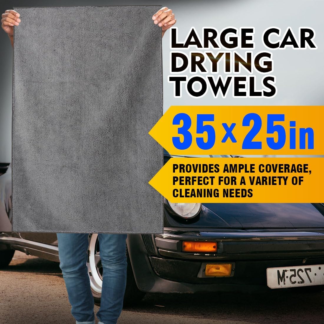 HOMEXCEL Car Drying Towels, 2 Pack Professional Microfiber Towels for Cars, Scratch-Free, Highly Absorbent Drying Towel for Cars, SUVs, RVs, Trucks, and Boats, 35 x 25 inch, Grey