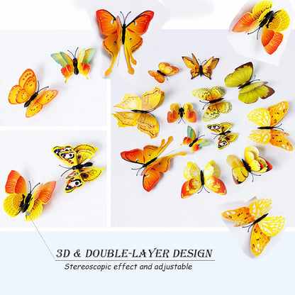 Butterfly Wall Decor 24/48 PCS, 3D Butterflies Stickers for Party Decorations with Magnets (Gold, 48)