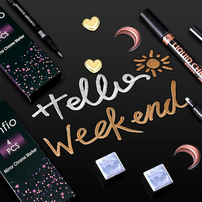 Renfio Silver Chrome Paint Markers, 4Pcs Silver Liquid Chrome Metallic Markers Mirror Repair Liquid Metallic Resin Pen for Epoxy Resin Repairing Model Painting Resin DIY Craft Coloring (1-3mm)