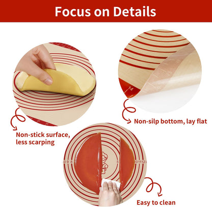 Silicone Baking Mat, Reusable Silicone Dough Mat, Non-Stick Pastry Mat, Heat Resistant Silicone Mat for Baking Cookies, Cake, Bread, Chocolate, Pizza, Crust, Pie Oven Mat, Easy to Clean