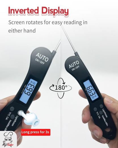 5 PCs Digital Food Thermometer with Fast 1-Second Reading, ±1°F Accuracy, -58°F to 572°F Range | Foldable Probe, Magnetic Back, Backlit LCD, Auto-Off for Grilling, Baking, Smoking