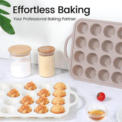 Vinino 2Pack Mini Silicone Muffin Pans for Baking with Metal Reinforced Frame, 24 Cups Mini Size Nonstick Cupcake Pan, BPA Free Oven Dishwasher Safe Baking Mold for Muffins Cupcakes