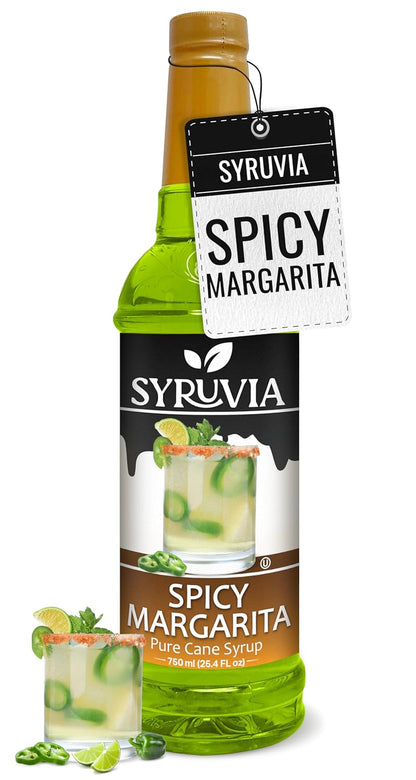 Syruvia Spicy Margarita Mix Syrup For Drinks 25.4 Oz. - Kosher & Gluten Free, No Coloring, Perfect for Drinks, Soda, Shakes, Desserts, and More.