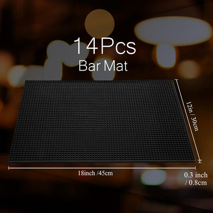 Tioncy 14 Pcs Bar Mat for Countertop 18 x 12 Inch Non Slip Rubber Mat Service Spill Cocktail Bartending Restaurants Barbershop Clippers Salon Tools, Black