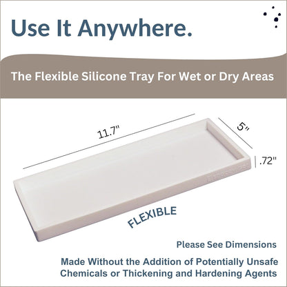 Countertop and Vanity Tray - 11.7" Silicone Bathroom Tray Countertop, Dish Soap Trays for Kitchen Counter, Bathroom Counter Organizer Accessories Caddy, Shower Trays Makeup Mat Oil, White