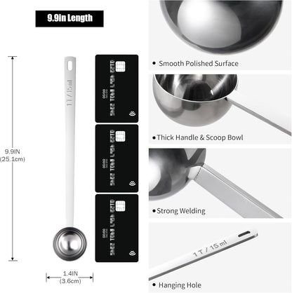 18/8 Stainless Steel Coffee Scoop, Doosu Food-Grade Metal Measuring Spoon with 8.5in Long Handle, Tablespoon Scooper for Coffee Beans, Ground Coffee, Espresso, Protein Powders, Tea, Sugar (1 Tbsp)