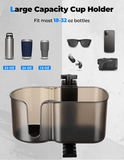 KEMIMOTO Desk Cup Holder with Headphone Hanger, 2 in 1 Caddy Organizer for Office Table, Lawn Chair, Golf Cart, Pontoon Boat, Fit for Most 18-32 oz Bottles