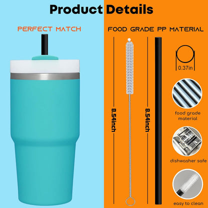 ALINK Black Replacement Straws for Stanley 20oz 14oz Tumble, 6 Pack Reusable Straws for Stanley Quencher 20oz 14oz Cups with Cleaning Brush, Dishwasher Safe and BPA Free