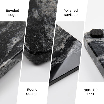 Marble Cutting Board For Kitchen, Pastry Board, Black Marble Slab Gift With Non-Slip Feets, 16x16 Inch, Pack Of 1 Piece