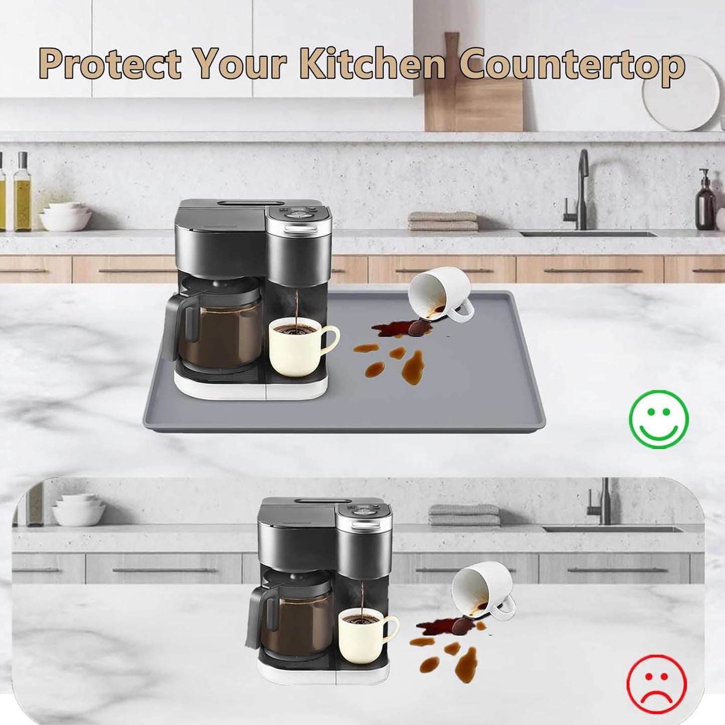 Coffee Bar Mat, Coffee Maker Mat, 24"x16" Silicone Coffee Mat, Spill-Proof, Heat-Resistant, Non-Slip, Fits Under Coffee Maker & Dish Rack (Gray, 24"x16")