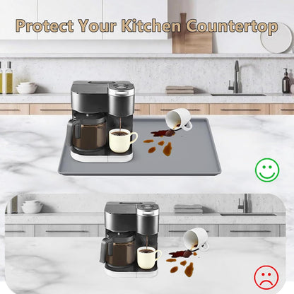 Coffee Bar Mat, Coffee Maker Mat, 24"x16" Silicone Coffee Mat, Spill-Proof, Heat-Resistant, Non-Slip, Fits Under Coffee Maker & Dish Rack (Gray, 24"x16")
