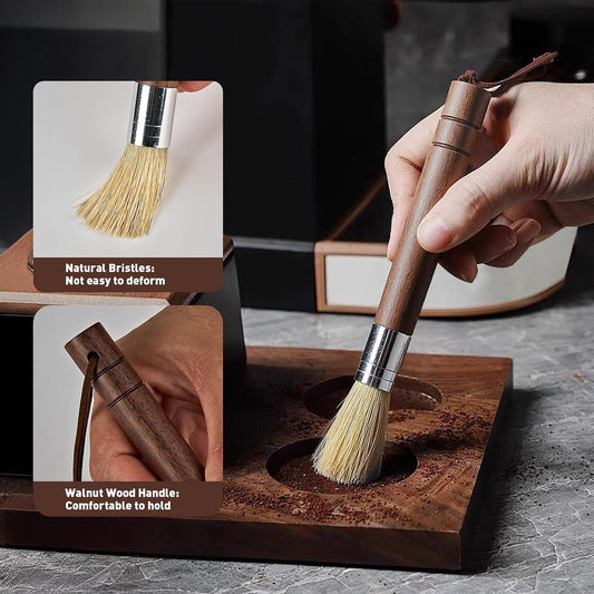 Coffee Grinder Cleaning Brush Set, Espresso Machine Brush Cleaner Tool with Walnut Wood Handle and Natural Bristles for Barista Home Kitchen