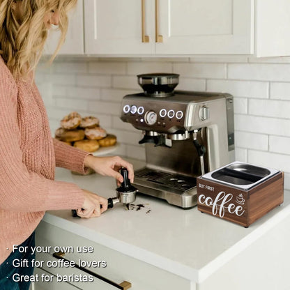 Knock Box for Espresso Coffee Grounds Espresso Knock Box Tamp Station, Quiet Design Large Capacity Non-Slip Base Coffee Puck Dump Bucket Barista Tools Machine Accessories Stainless Steel