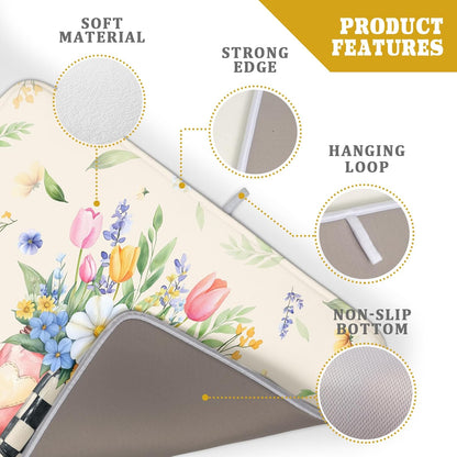 Giwawa Spring Flower Vases Dish Drying Mat for Countertop, 18"x24" Watercolor Floral Mason Jar Dish Drainer Mats, Wildflower Botanical Fast Dry Microfiber Large Dish Drying Pad Decoration
