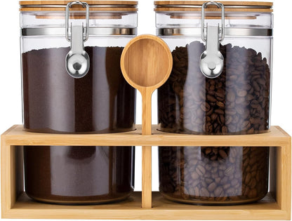 Yangbaga Coffee Container for Ground Coffee,2×58OZ Storage Containers with Shelf & Scoop,Plastics Airtight Coffee Canisters for Ground Coffee Bean,Food Storage Jars for Kitchen,Nuts,Tea,Sugar