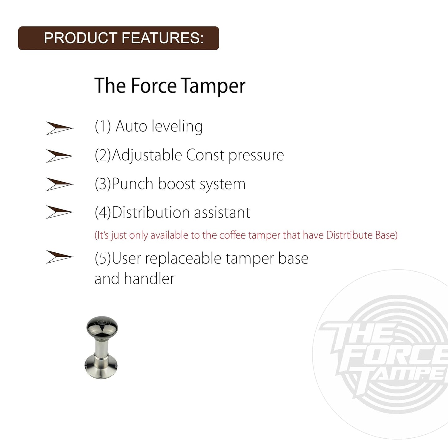 The Force Tamper Automatic Impact Adjustable Constant Pressure and Autoleveling Coffee Tamper Black Mirror Jellyfish AL Handle Set Pro (Ripple-Distribute, 53.50mm)