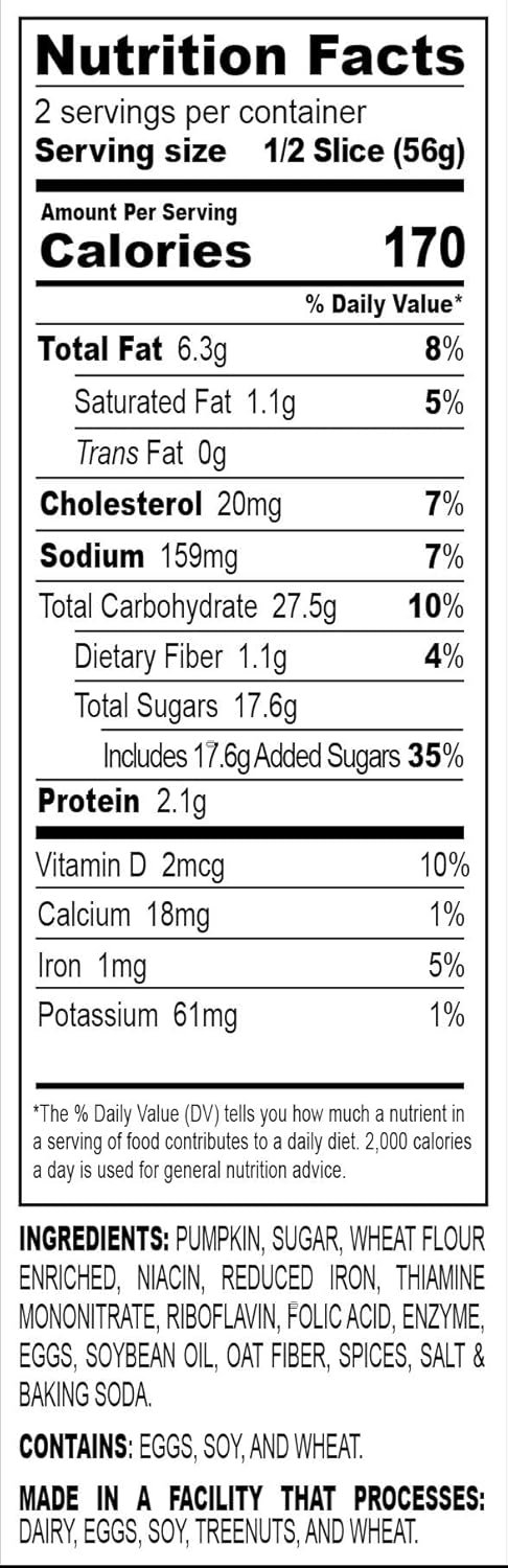 Nadel - NATURALLY DELICIOUS Pumpkin Spice Bread Slices, 8 Pack, Sweet Breads & Cakes breakfast bar, back to school lunch snack.