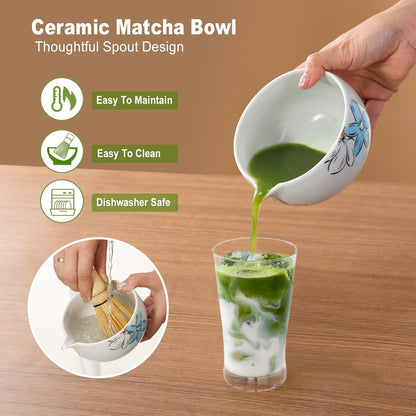 Matcha Whisk Set Cute,8pcs Matcha Set Whisk And Bowl,Matcha Kit Set With Bamboo Whisk,Ceramic Matcha Bowl,Sifter,Scoop,Holder,Towel,Stand,Spoon,Unique Gift for Japanese Matcha Tea Lover