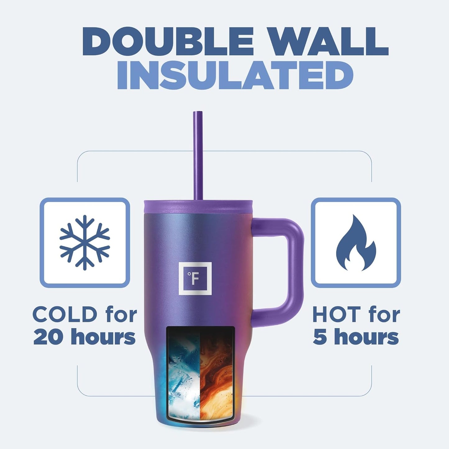 IRON °FLASK Co-Pilot Insulated Mug w/Straw & Flip Cap Lids - Cup Holder Bottle for Hot, Cold Drink - Leak-Proof - Water, Coffee Portable Travel Mug - Sand, 16 Oz