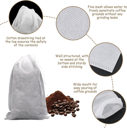 50 Pcs No Mess Cold Brew Bags 6x10 inch Coffee Bags Disposable Filter Bag Brewing Fine Mesh Drawstring Pouches for Coffee Grounds Ice Tea Spice