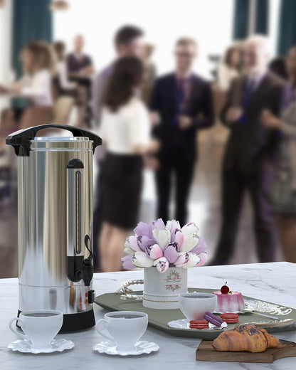 Commercial Coffee Maker Coffee Urn -16L Large Percolator Pot Dispenser with Double-Wall Stainless Steel, Quick Brew, Stays Hot - Also for Water, Tea, Beverage at Events & Catering - 130 Cup