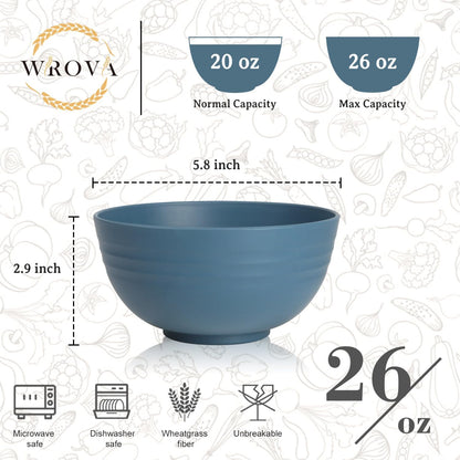 Wheat Straw Camping Bowls Sets of 6,Unbreakable 26oz Lightweight Bowls Sets for Outdoors Activity,Breakfast Bowls for Cereal and Salad.Vibrant Series