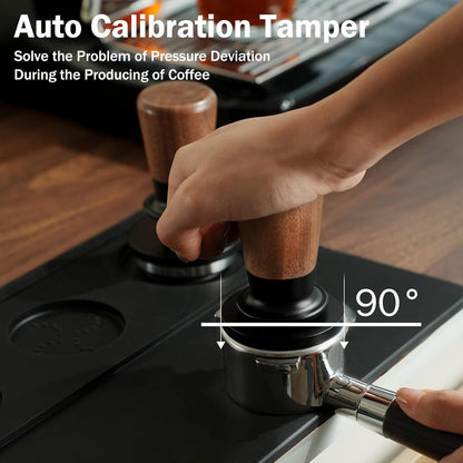 PUSEE 51mm Espresso Tamper, Calibrated Tamper with 30lbs Double Spring Loaded Tamper Walnut Wood Coffee Tamper for Barista Home,Stainless Steel Base Tamper Espresso Tool Fits 51mm Portafilters